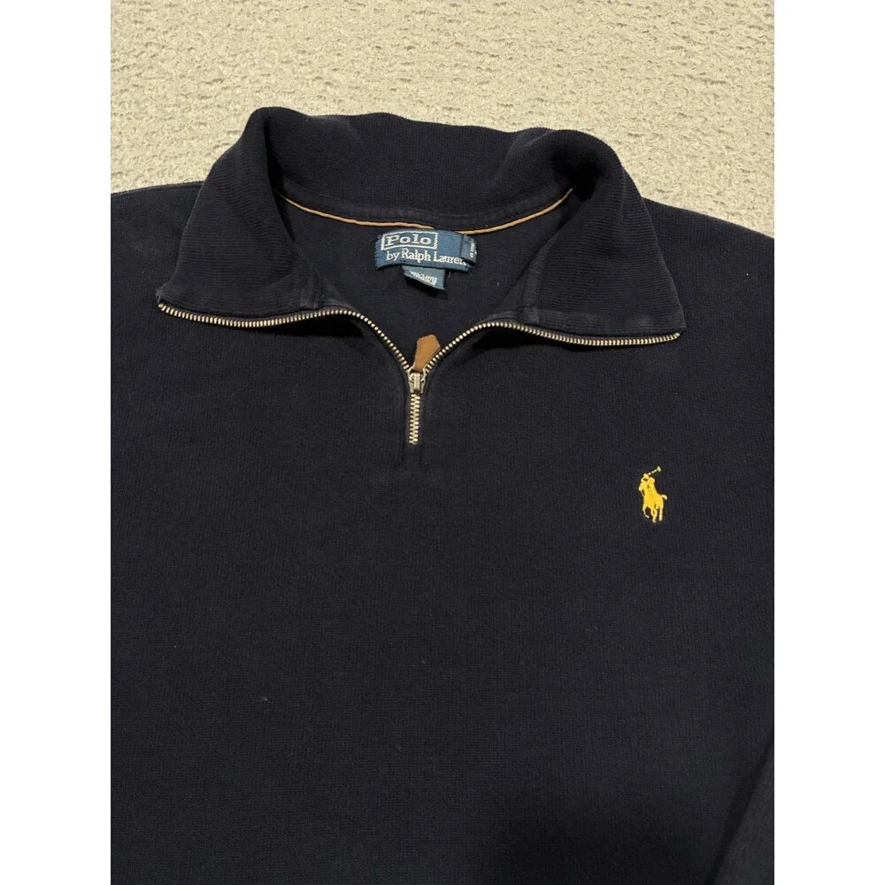 Vintage Polo Ralph Lauren Sweater Mens XL Blue 1/4 Zip Cotton Pony Collared 90s